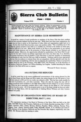 Sierra Club Bulletin 1932 Vol 17 No 3 June cover